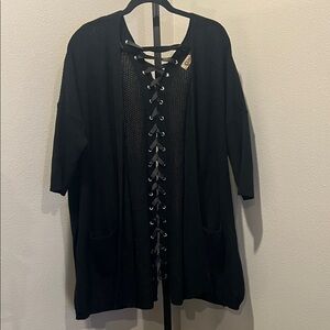 Super cute Democracy Black Textured Knit Cardigan with lace up back